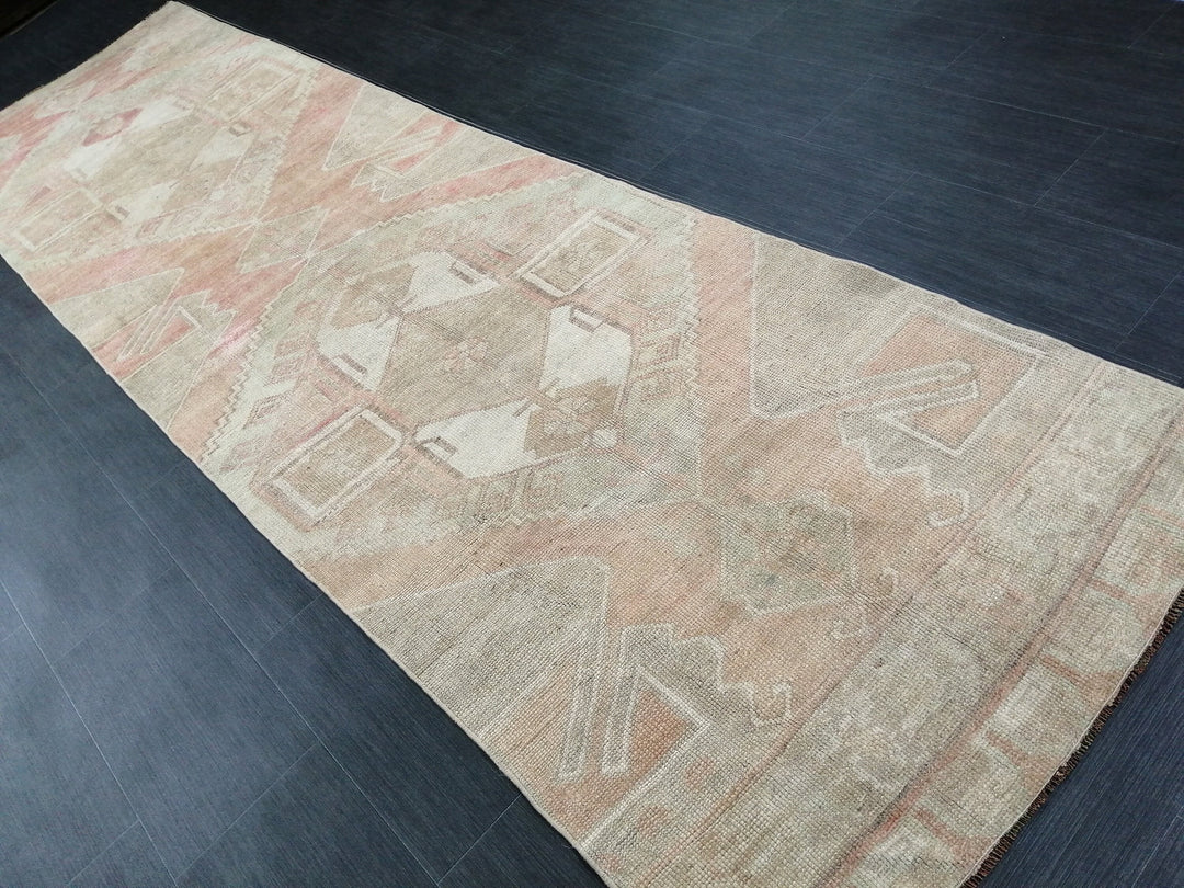 Beige Turkish Runner Rug 3' 4" x 11' 7" Hand-Knotted