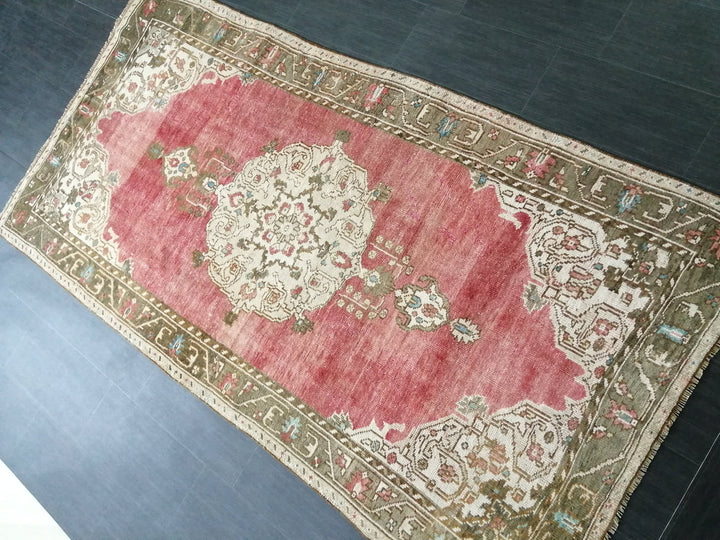 Beige Turkish Oushak Rug 4' 4" x 8' 5" Hand-Knotted reverse