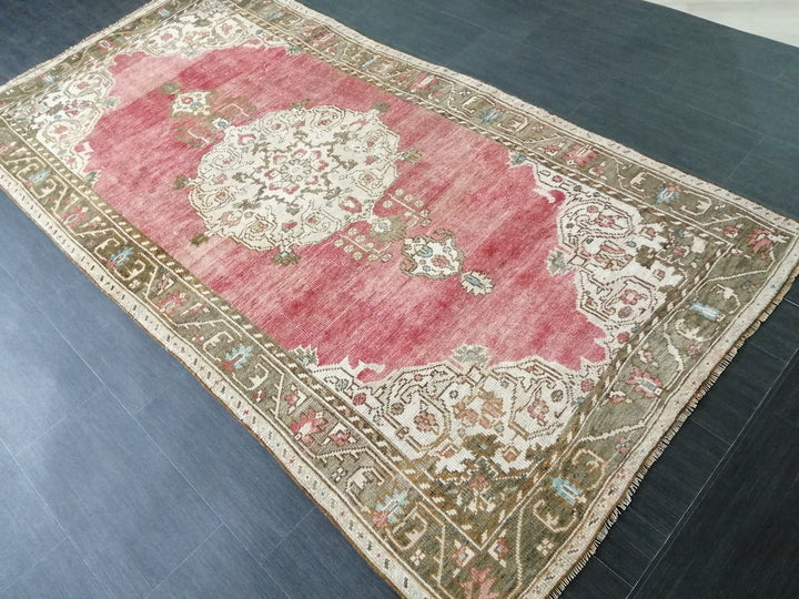 Beige Turkish Oushak Rug 4' 4" x 8' 5" Hand-Knotted field