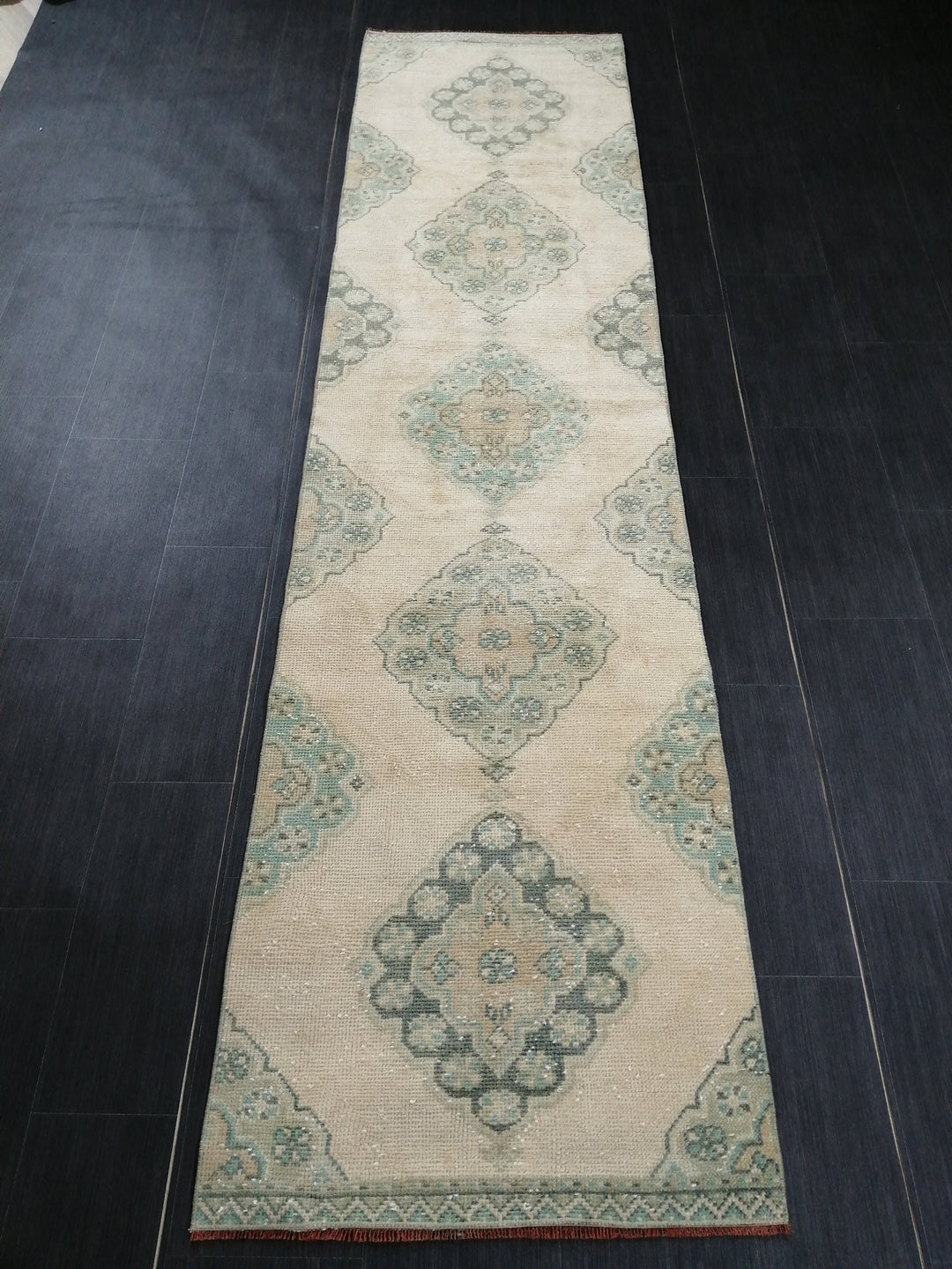 Beige Turkish Runner Rug 2' 6" x 10' 2" Hand-Knotted detail