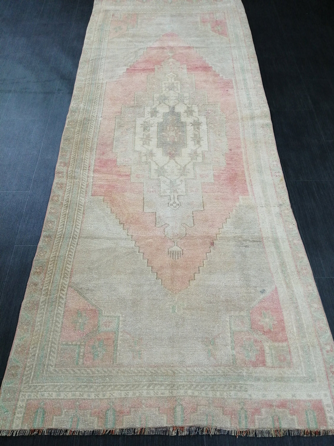 Tan Turkish Runner Rug 3' 7" x 9' 1" Hand-Knotted field