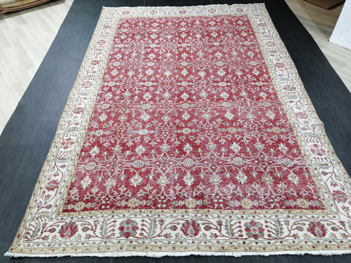 Red Turkish Oushak Rug 6' 9" x 10' 2" Hand-Knotted close-up