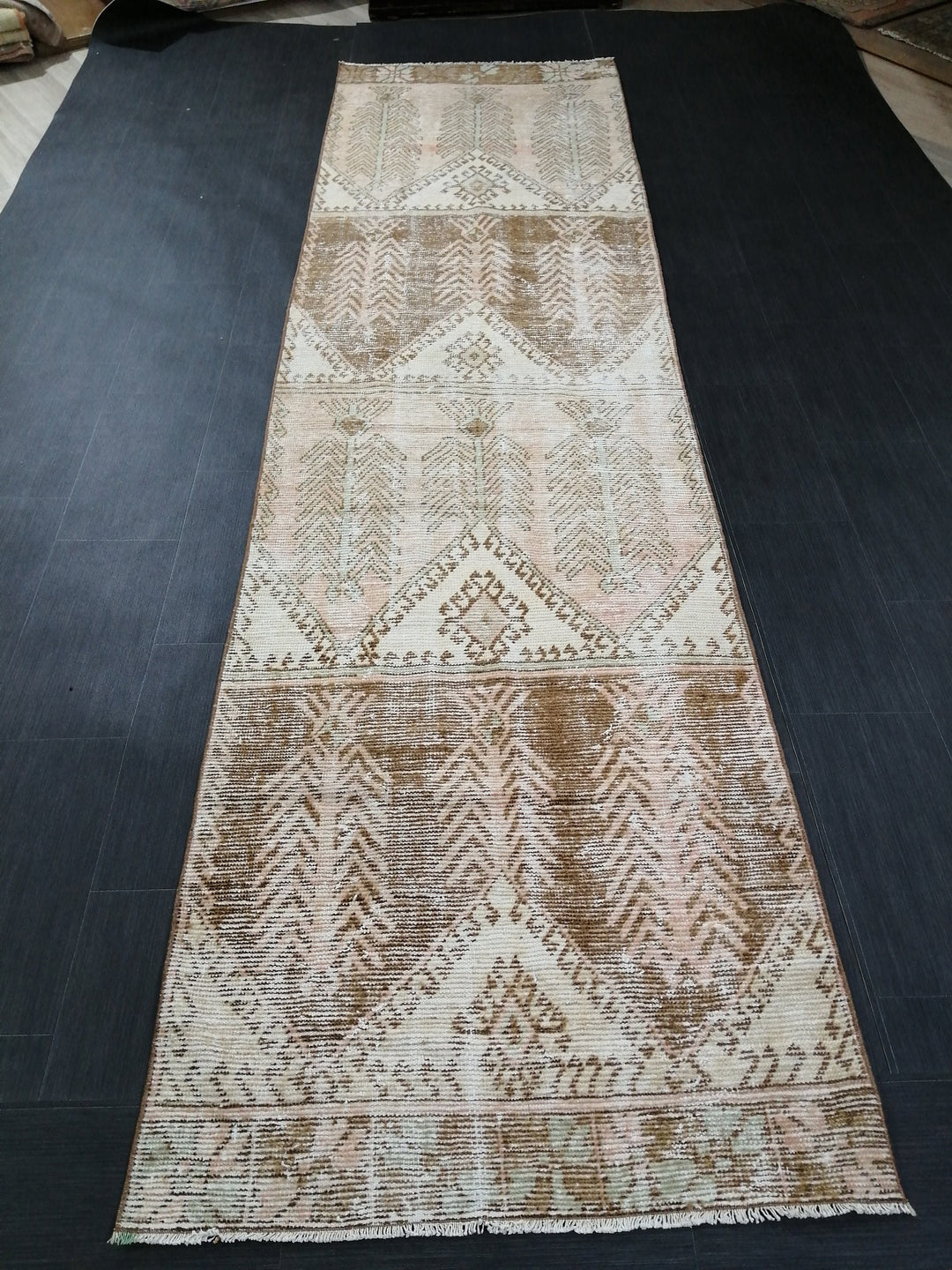 Tan Turkish Runner Rug 3' 3" x 12' 2" Hand-Knotted field