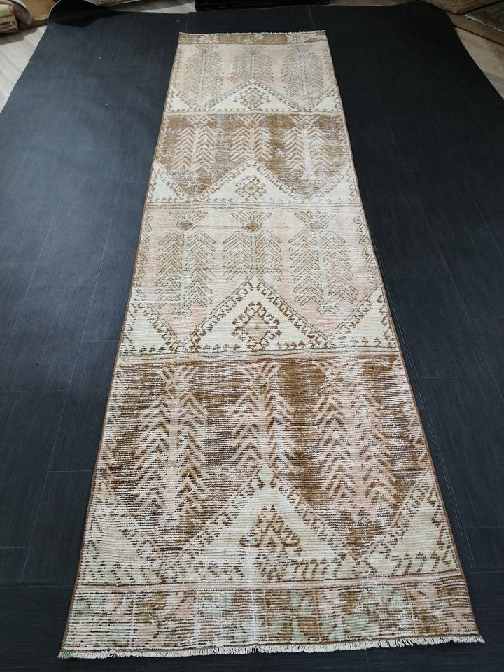 Tan Turkish Runner Rug 3' 3" x 12' 2" Hand-Knotted field