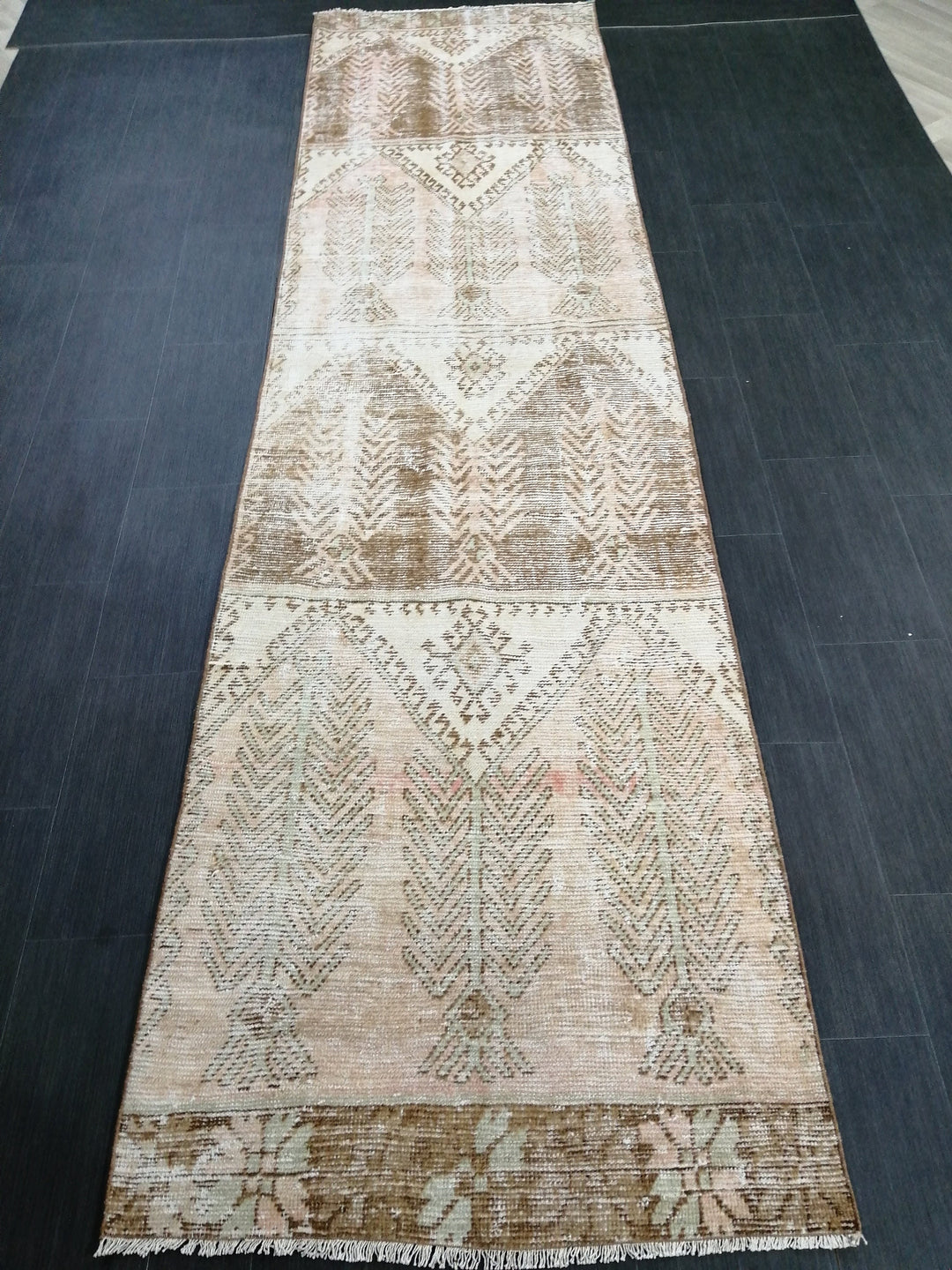 Tan Turkish Runner Rug 3' 3" x 12' 2" Hand-Knotted detail