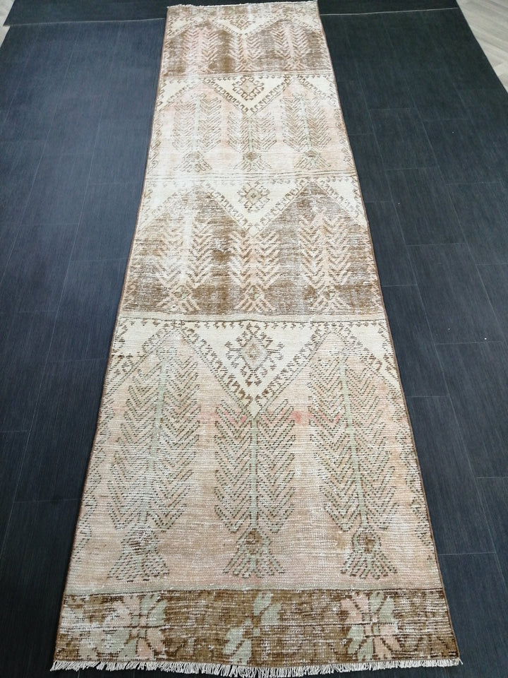 Tan Turkish Runner Rug 3' 3" x 12' 2" Hand-Knotted detail