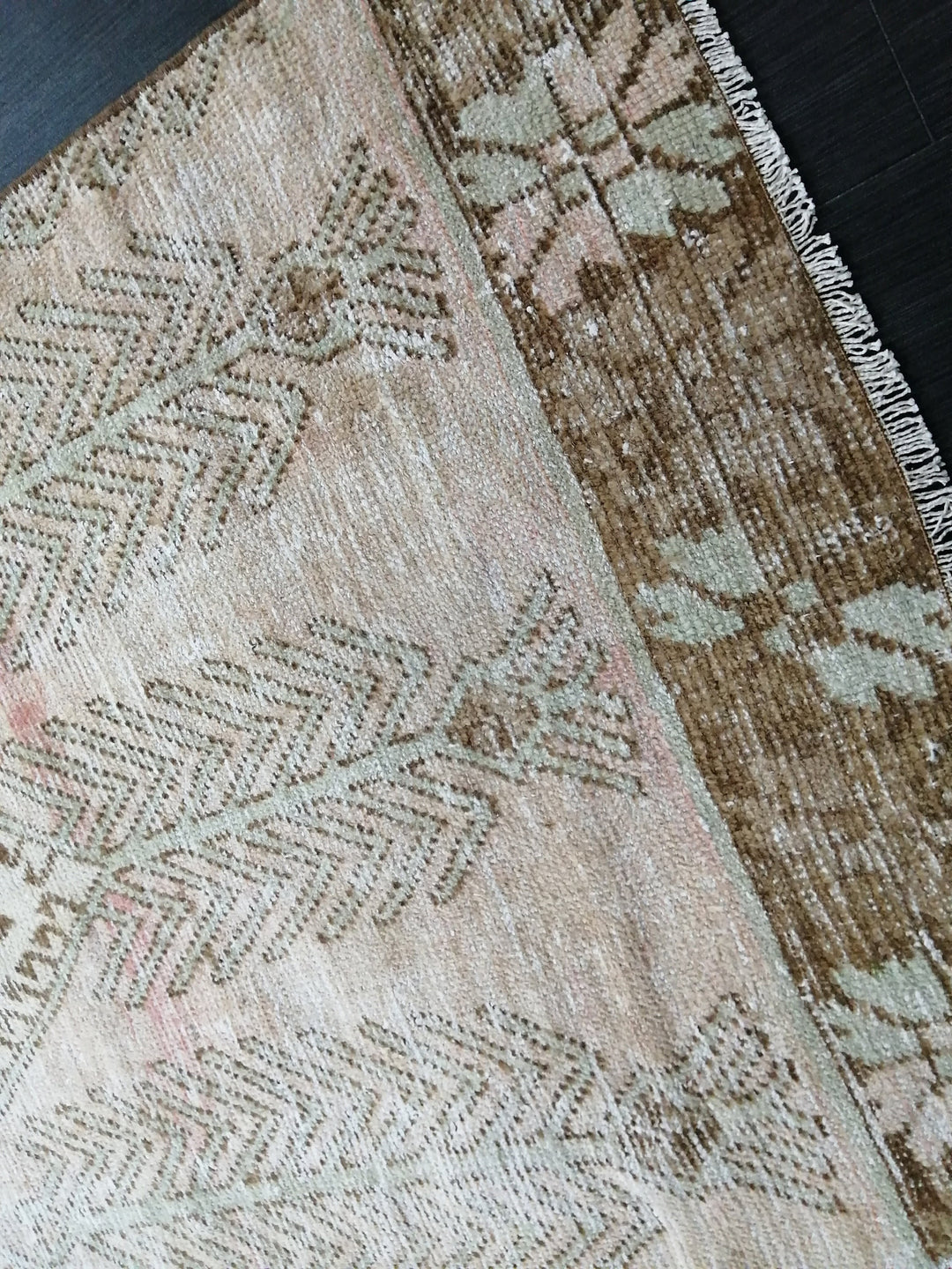 Tan Turkish Runner Rug 3' 3" x 12' 2" Hand-Knotted close-up