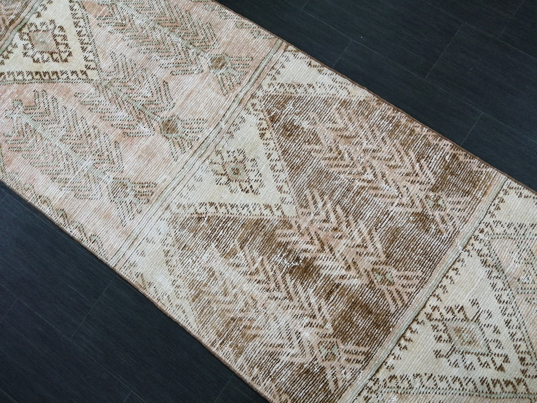 Tan Turkish Runner Rug 3' 3" x 12' 2" Hand-Knotted border