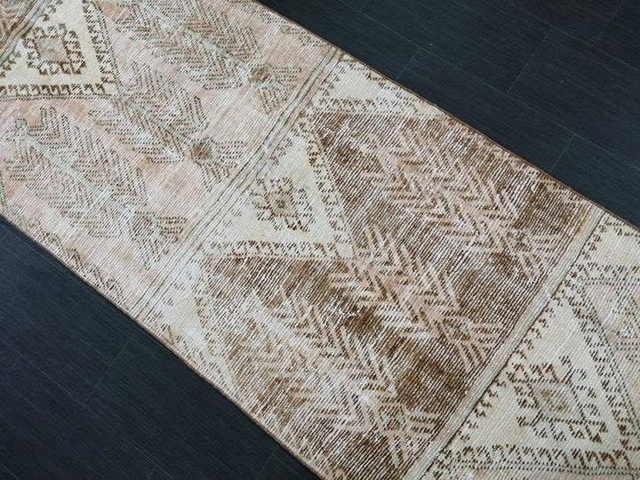 Tan Turkish Runner Rug 3' 3" x 12' 2" Hand-Knotted border