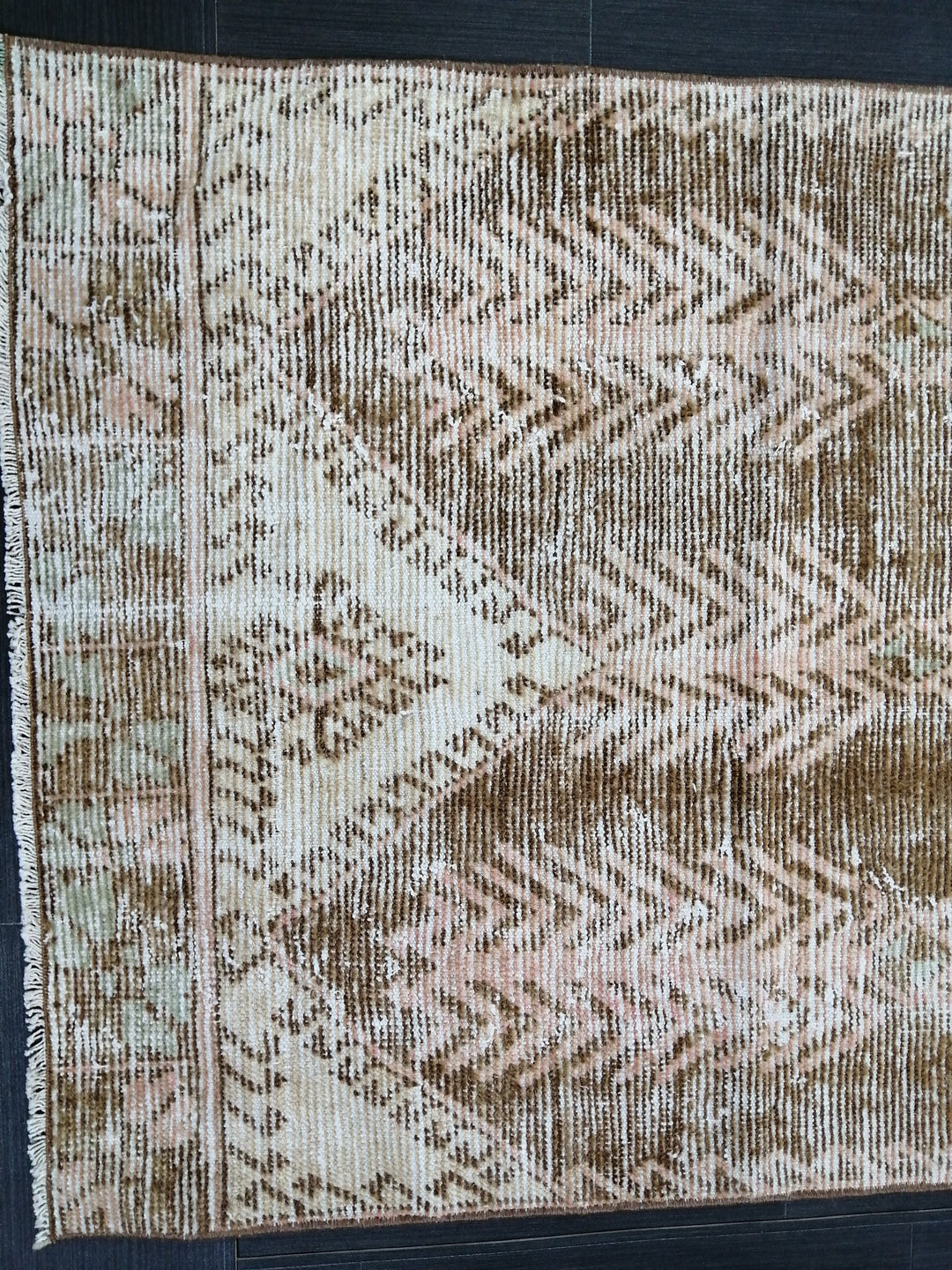 Tan Turkish Runner Rug 3' 3" x 12' 2" Hand-Knotted reverse