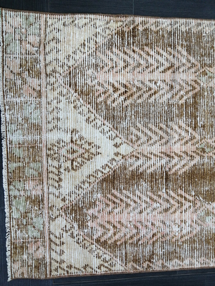 Tan Turkish Runner Rug 3' 3" x 12' 2" Hand-Knotted reverse