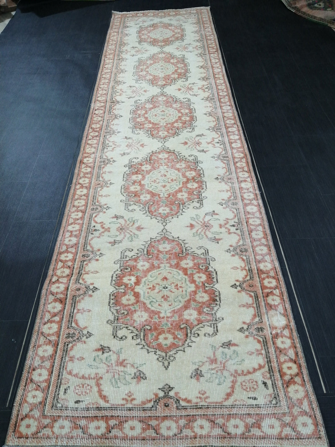 Beige Turkish Runner Rug 3' 1" x 11' 11" Hand-Knotted border