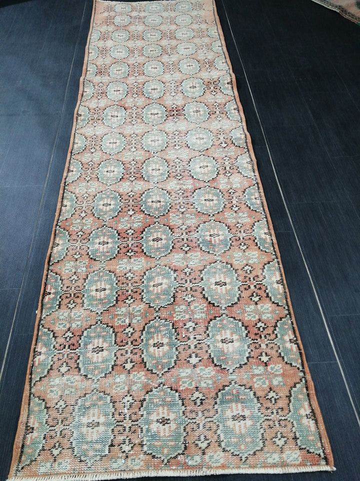 Beige Turkish Runner Rug 2' 9" x 9' 5" Hand-Knotted field