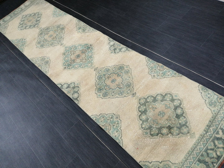 Beige Turkish Runner Rug 2'7" x 10'8" Hand-Knotted
