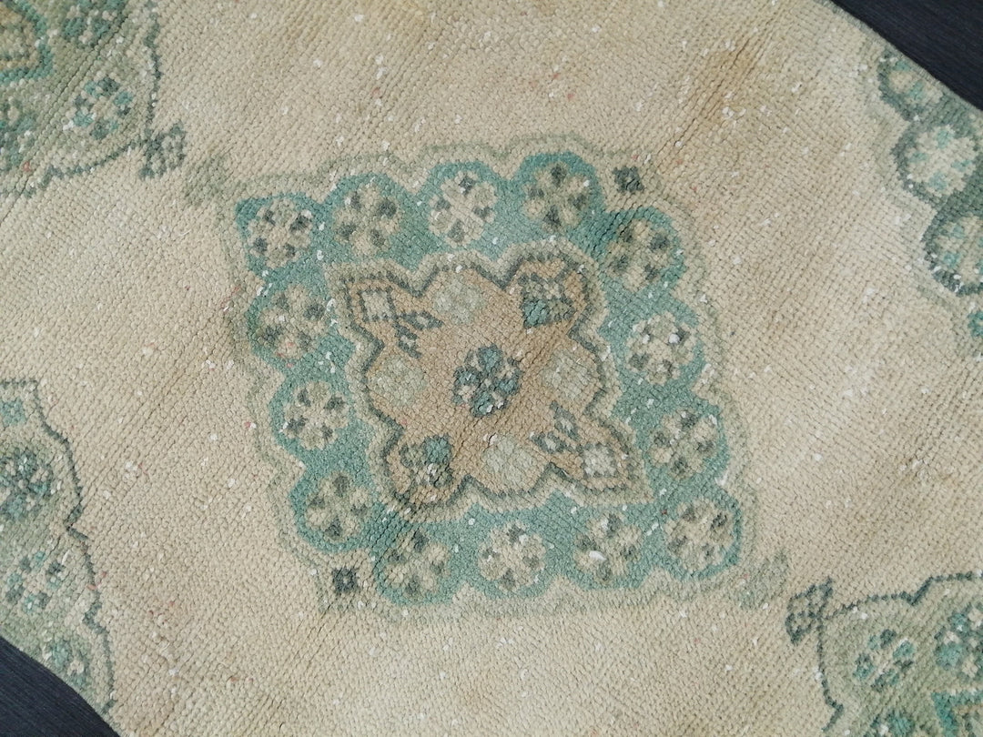 Beige Turkish Runner Rug 2'7" x 10'8" Hand-Knotted reverse
