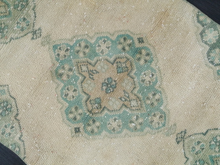 Beige Turkish Runner Rug 2'7" x 10'8" Hand-Knotted reverse