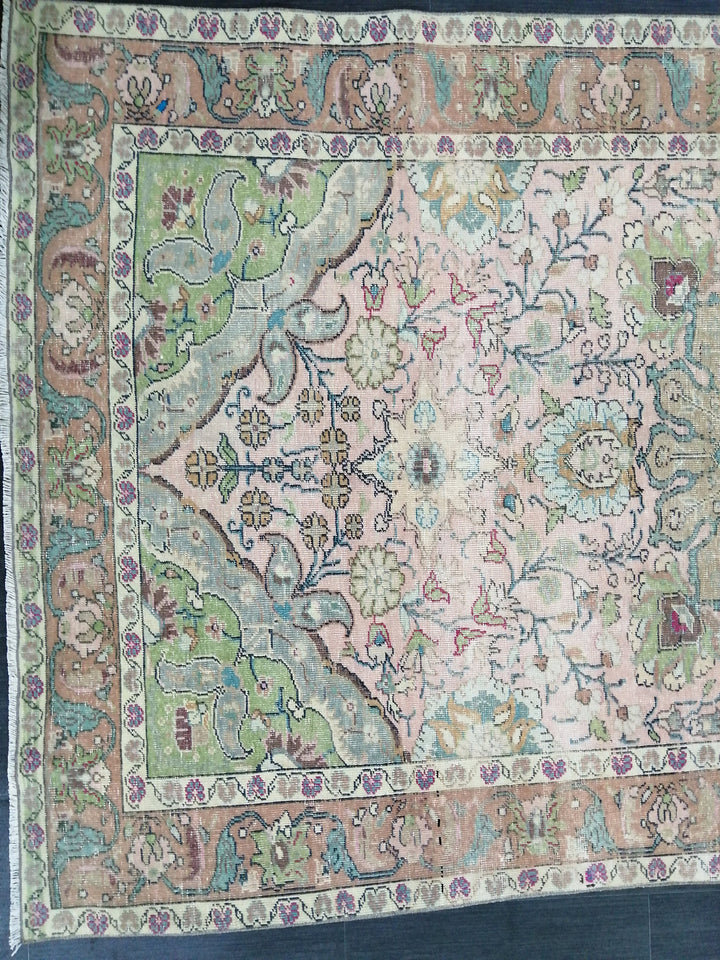 Rust Turkish Oushak Rug 4' 8" x 8' 3" Hand-Knotted close-up