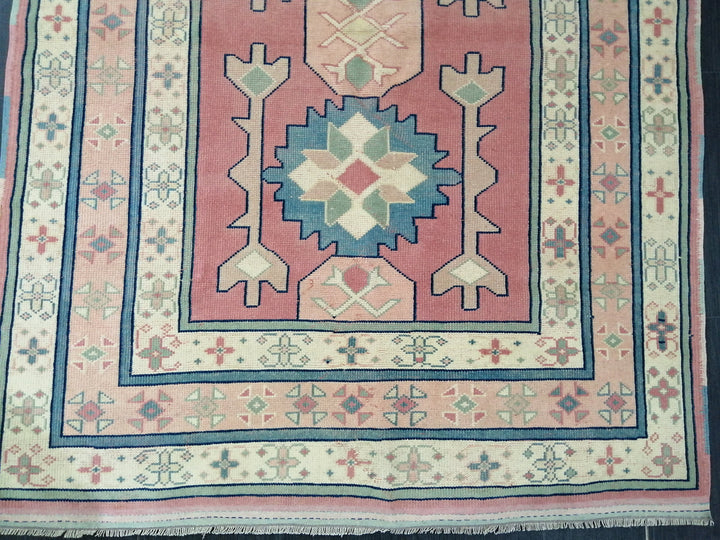 Pink Turkish Oushak Rug 4' 4" x 6' 3" Hand-Knotted close-up