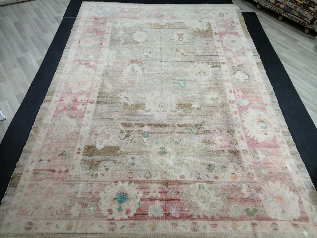 Beige Turkish Oushak Rug 9' x 13' 1" Hand-Knotted view