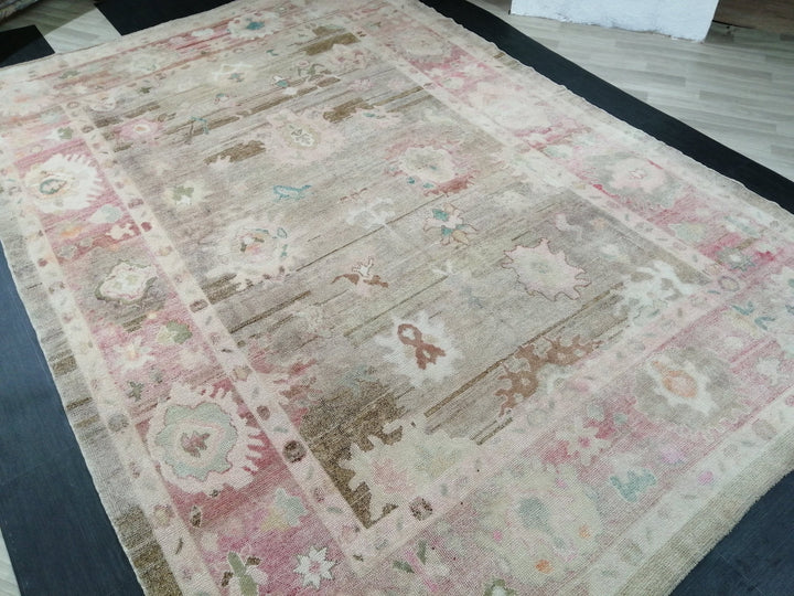 Beige Turkish Oushak Rug 9' x 13' 1" Hand-Knotted