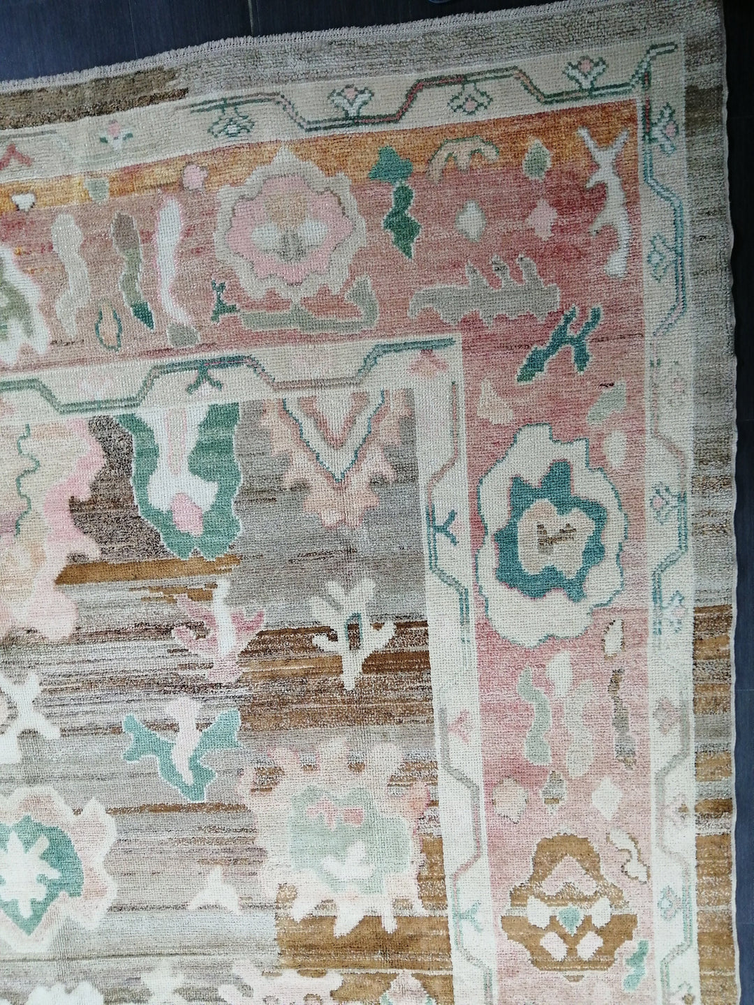 Beige Turkish Oushak Rug 9' x 12' 2" Hand-Knotted pattern