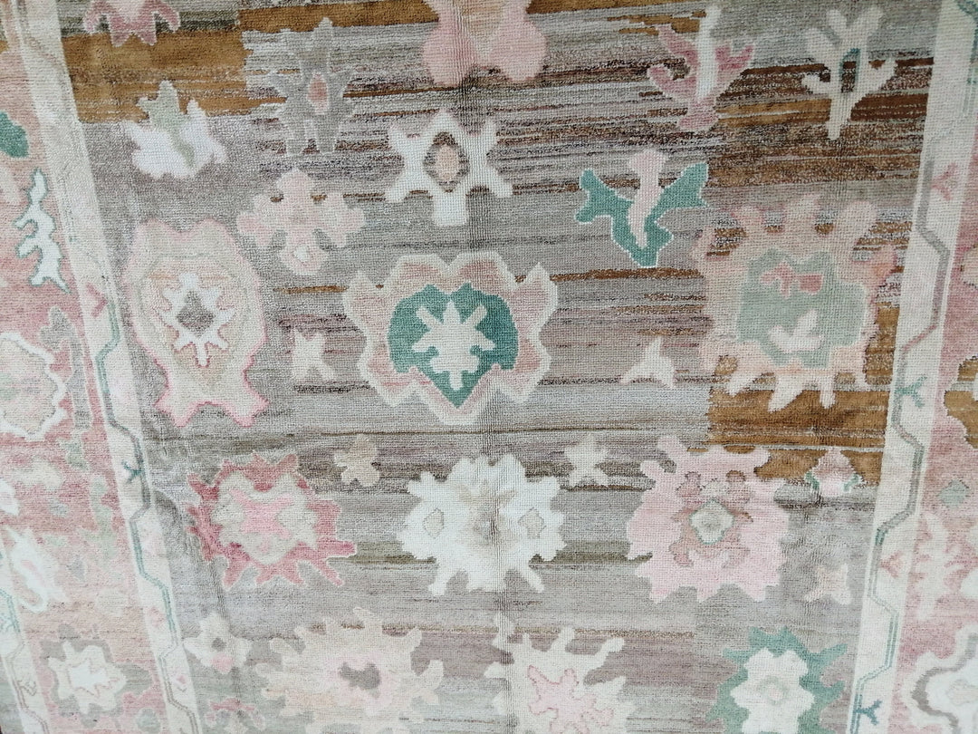 Beige Turkish Oushak Rug 9' x 12' 2" Hand-Knotted border