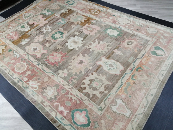 Beige Turkish Oushak Rug 9' x 12' 2" Hand-Knotted