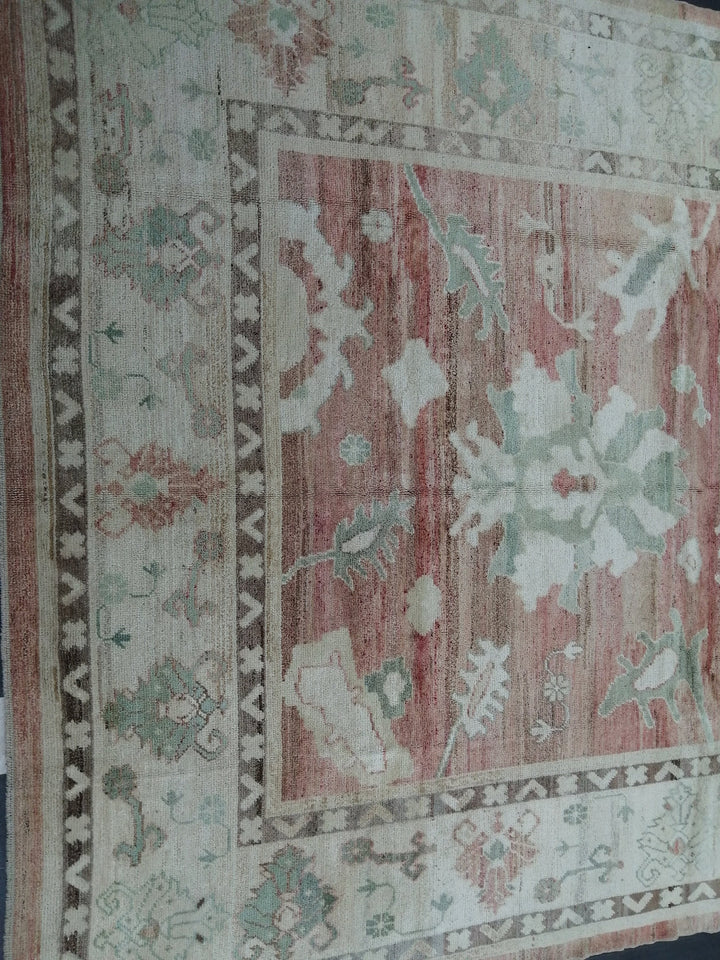 Beige Turkish Oushak Rug 8' 11" x 12' 7" Hand-Knotted pattern