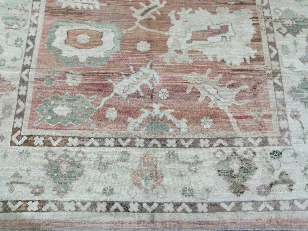 Beige Turkish Oushak Rug 8' 11" x 12' 7" Hand-Knotted texture
