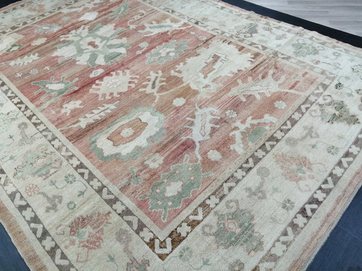 Beige Turkish Oushak Rug 8' 11" x 12' 7" Hand-Knotted