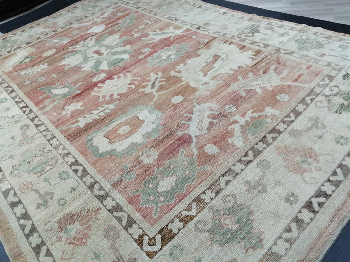 Beige Turkish Oushak Rug 8' 11" x 12' 7" Hand-Knotted reverse