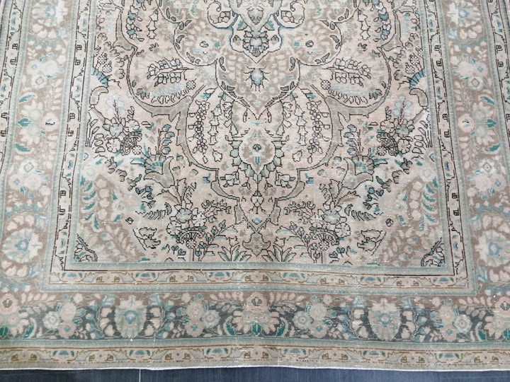 Beige Turkish Oushak Rug 6' 7" x 9' 3" Hand-Knotted border