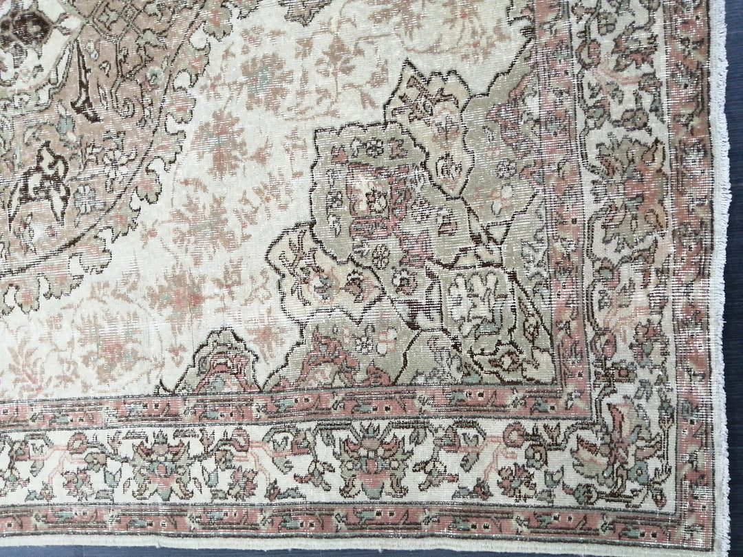 Beige Turkish Oushak Rug 7' x 9' 10" Hand-Knotted field