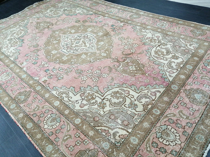 Pink Turkish Oushak Rug 6' 4" x 9' 7" Hand-Knotted