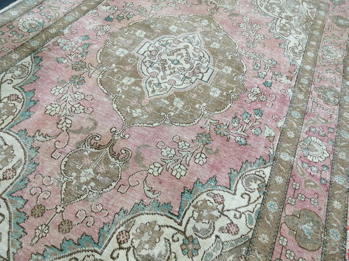 Pink Turkish Oushak Rug 6' 4" x 9' 7" Hand-Knotted view 9