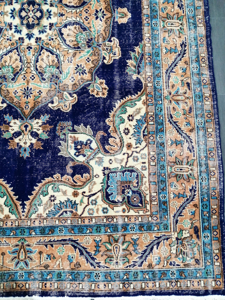 Blue Turkish Runner Rug 7' 2" x 10' 8" Hand-Knotted | No. WR67070