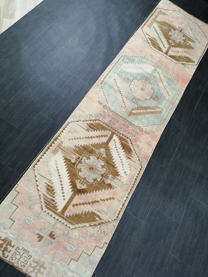 Beige Turkish Runner Rug 2' 7" x 10' 6" Hand-Knotted field