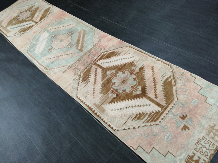 Beige Turkish Runner Rug 2' 7" x 10' 6" Hand-Knotted