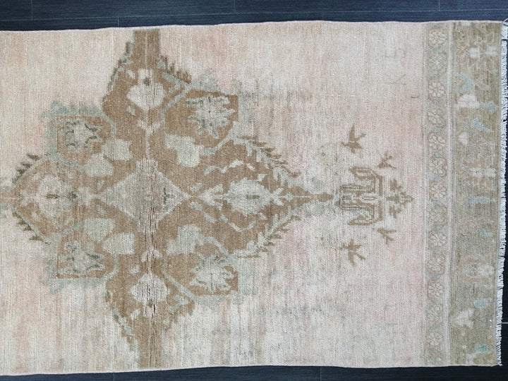 Beige Turkish Runner Rug 2' 9" x 10' 5" Hand-Knotted field