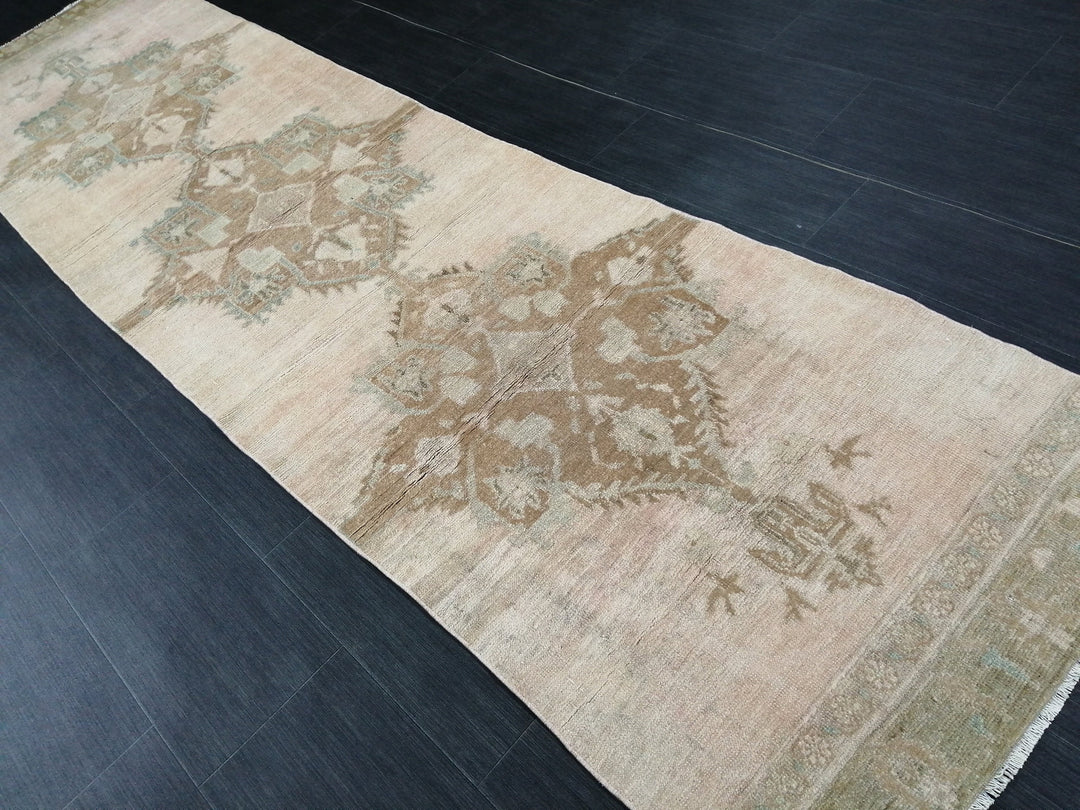Beige Turkish Runner Rug 2' 9" x 10' 5" Hand-Knotted