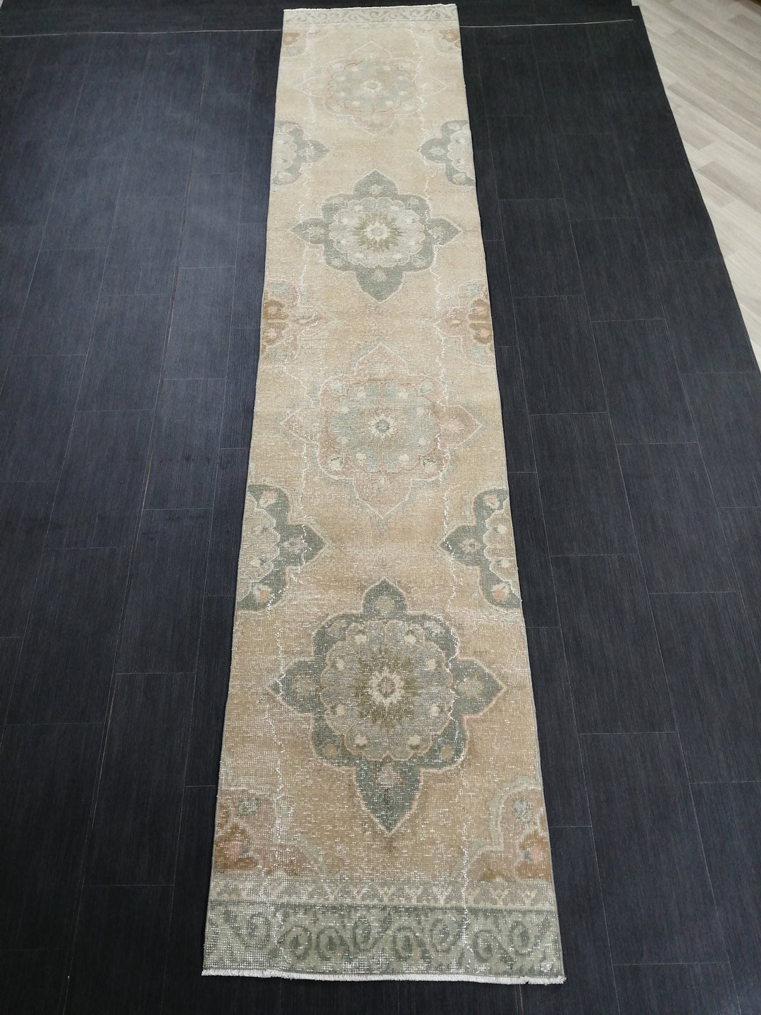 Tan Turkish Runner Rug 2' 7" x 12' 6" Hand-Knotted detail