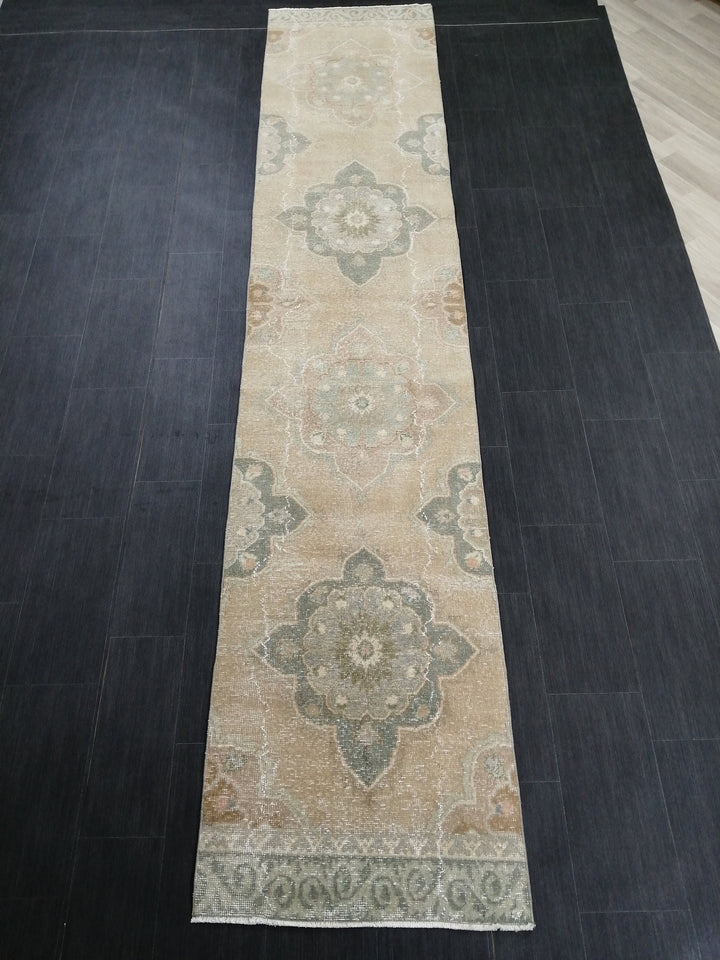 Tan Turkish Runner Rug 2' 7" x 12' 6" Hand-Knotted detail