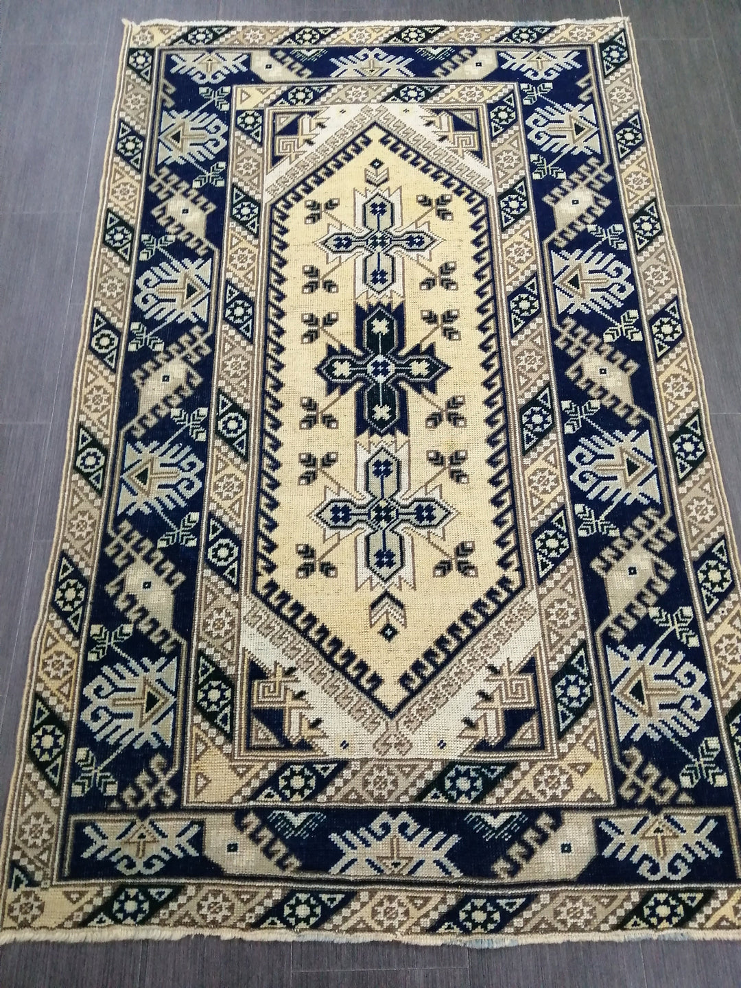 Navy Turkish Oushak Rug 3'11" x 6'2" Hand-Knotted detail