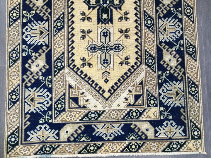 Navy Turkish Oushak Rug 3'11" x 6'2" Hand-Knotted border