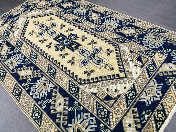Navy Turkish Oushak Rug 3'11" x 6'2" Hand-Knotted