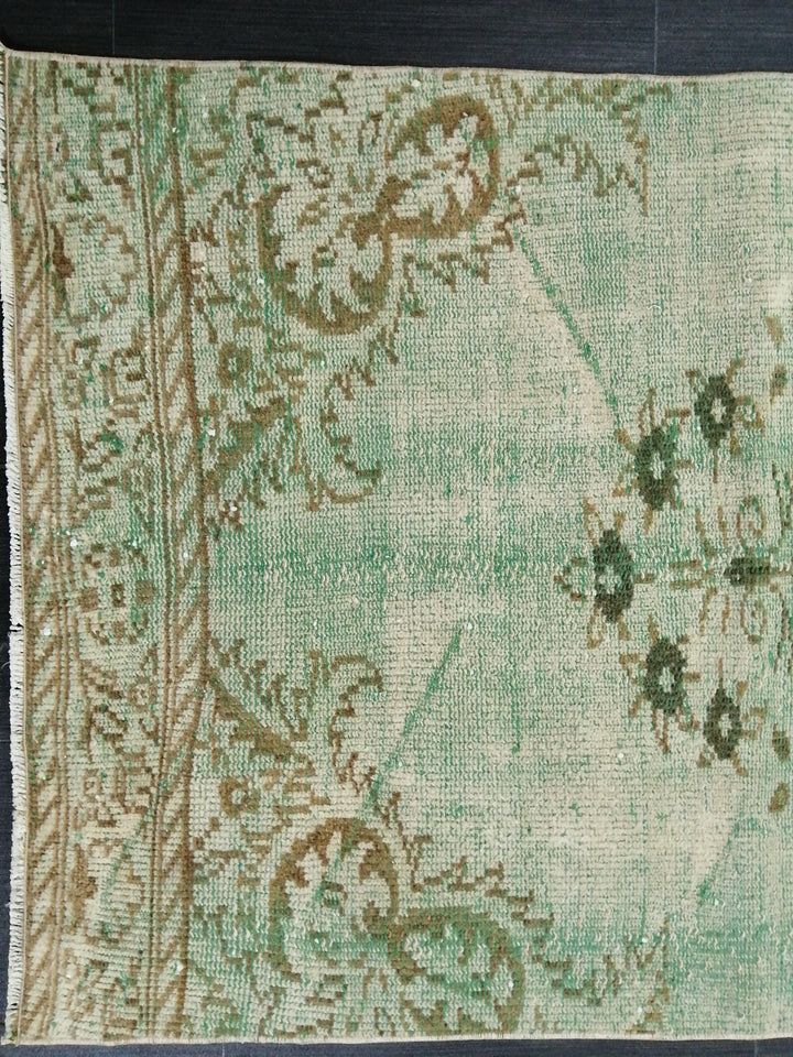 Green Turkish Runner Rug 2' 11" x 9' 3" Hand-Knotted | No. WR81901