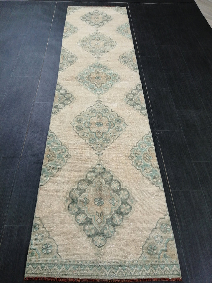 Beige Turkish Runner Rug 2' 6" x 10' 2" Hand-Knotted field