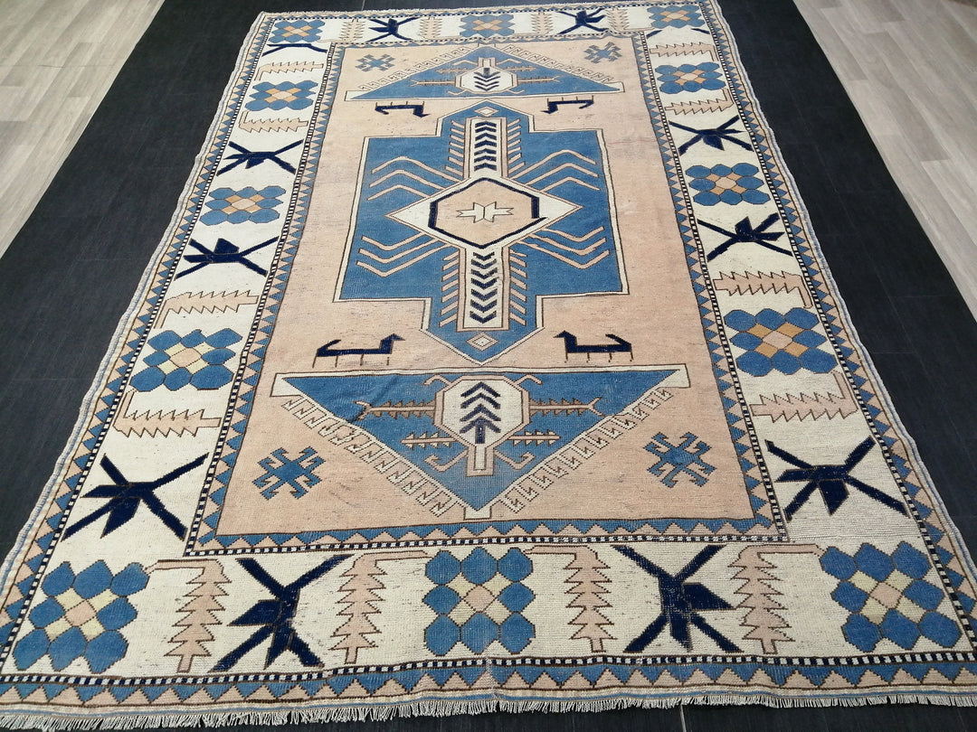 Blue Turkish Oushak Rug 6' 9" x 10' Hand-Knotted | No. WR37163