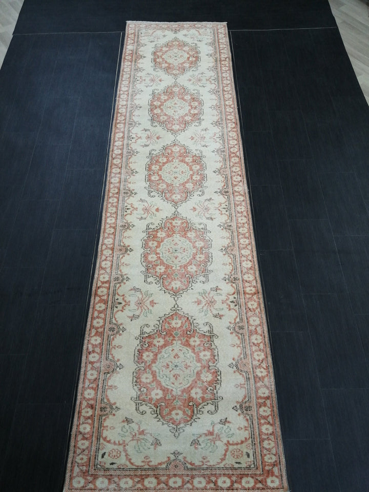 Beige Turkish Runner Rug 3' 1" x 11' 11" Hand-Knotted detail