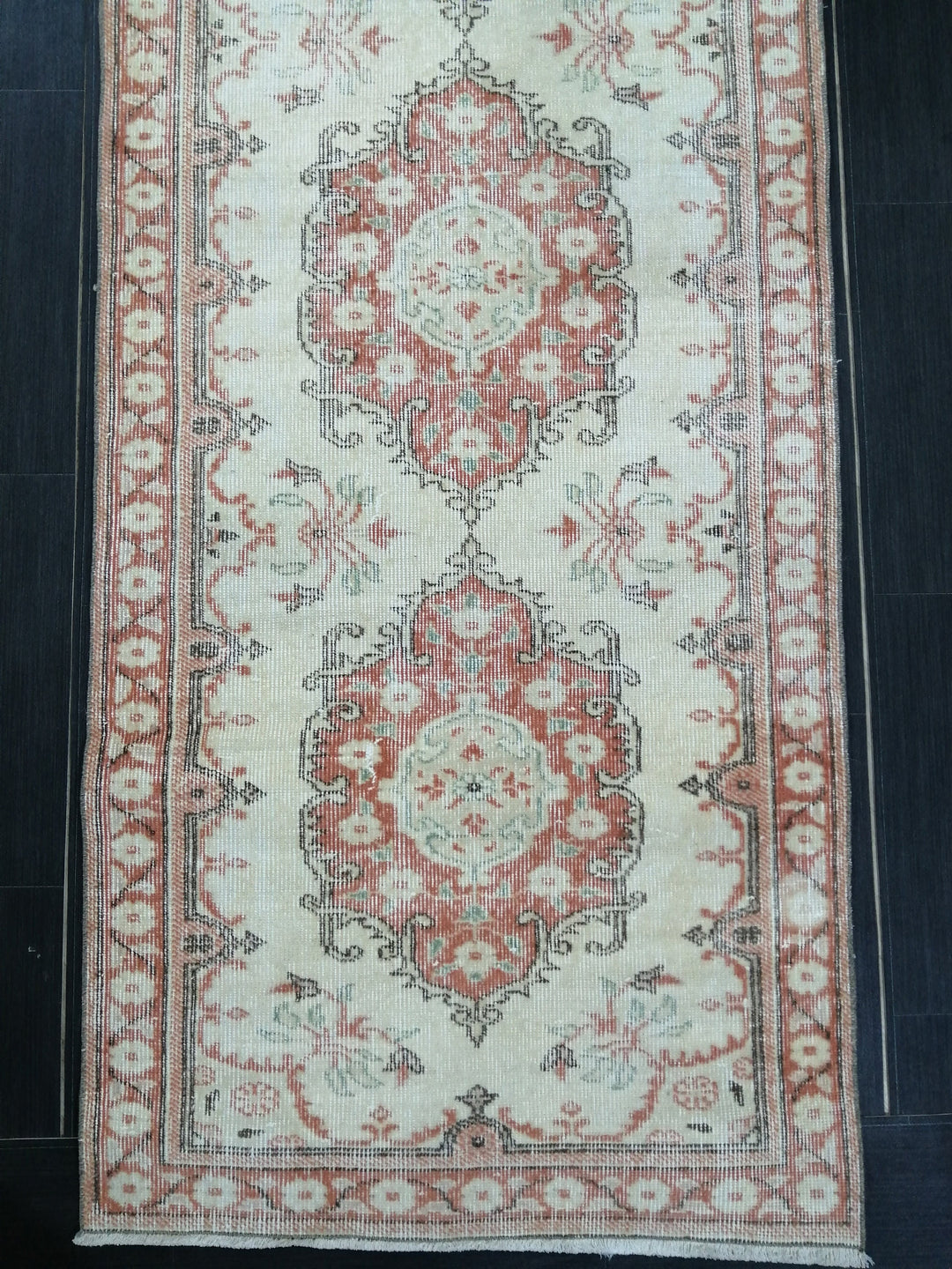 Beige Turkish Runner Rug 3' 1" x 11' 11" Hand-Knotted field